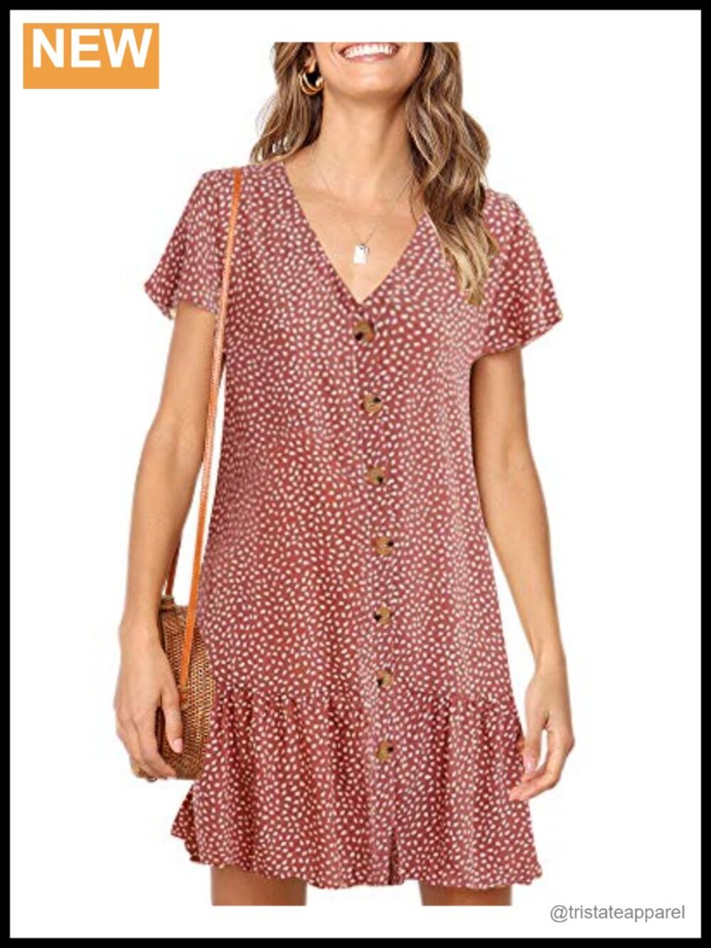 Women's Summer Polka Dot V-Neck Button Down Loose Mini Dress